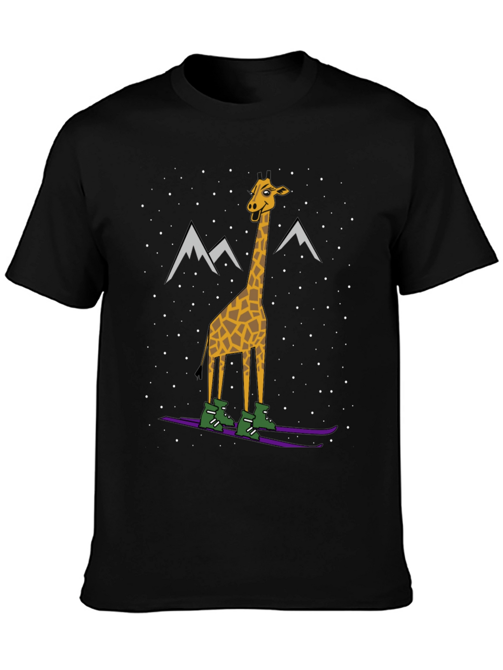 Skiing Giraffe Graphic Tee - Unique Winter Holiday T-Shirt