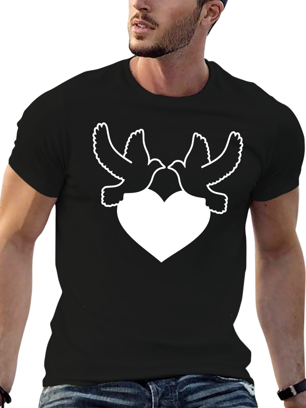 Dove Heart Graphic Tee - Black Casual Trendy