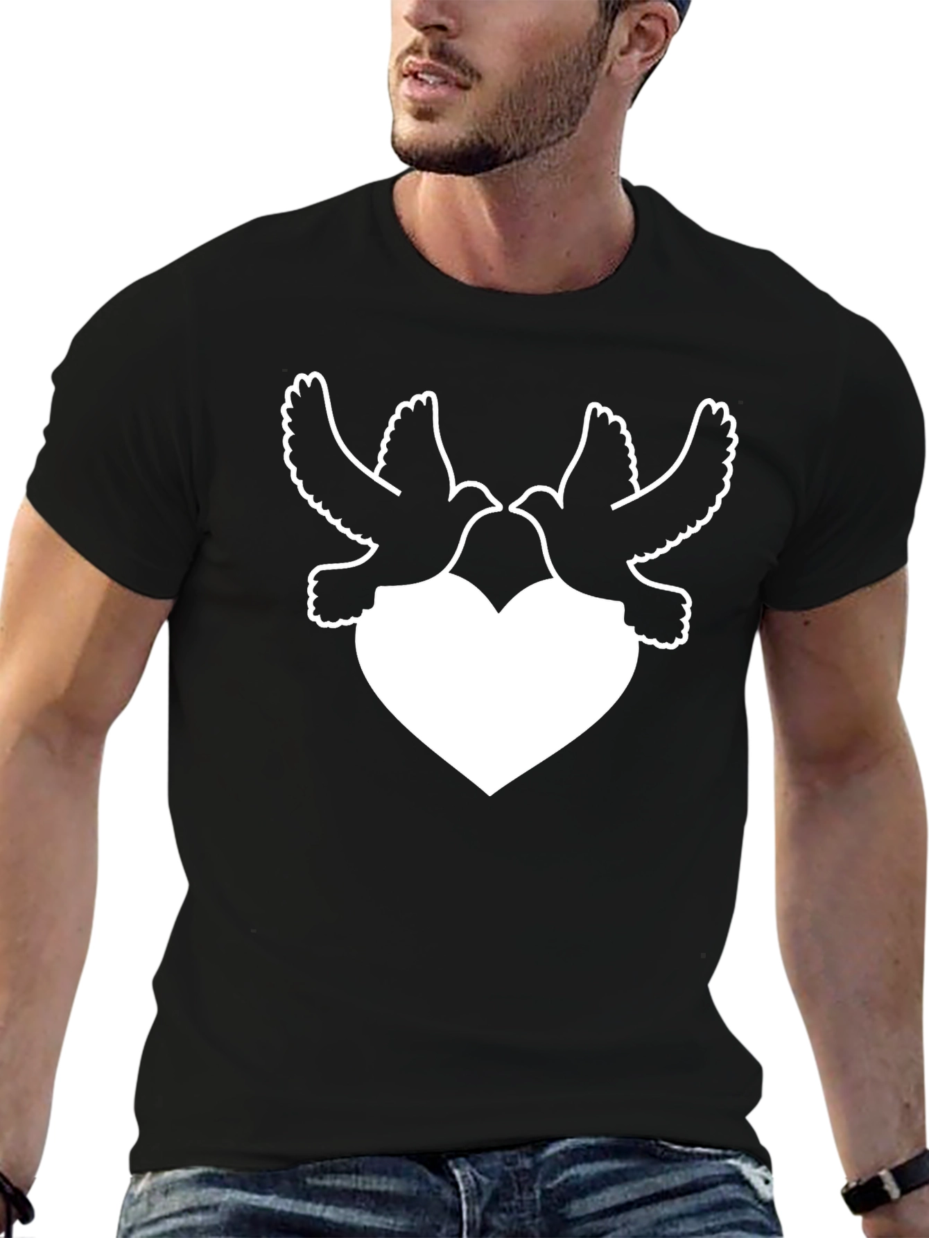 Dove Heart Graphic Tee - Black Casual Trendy