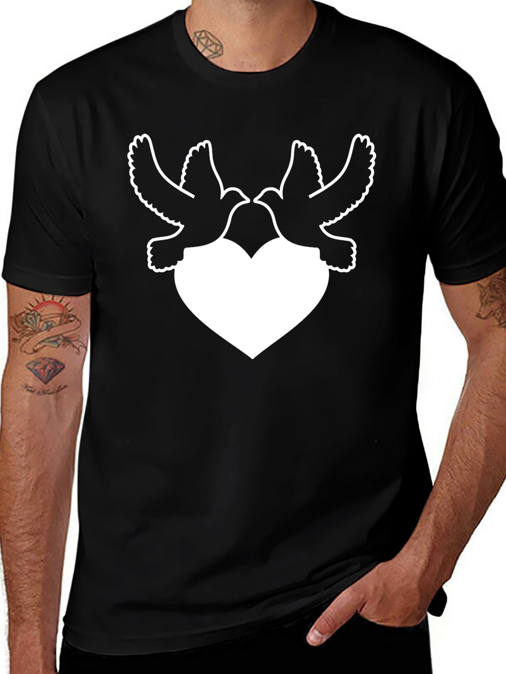Dove Heart Graphic Tee - Black Casual Trendy