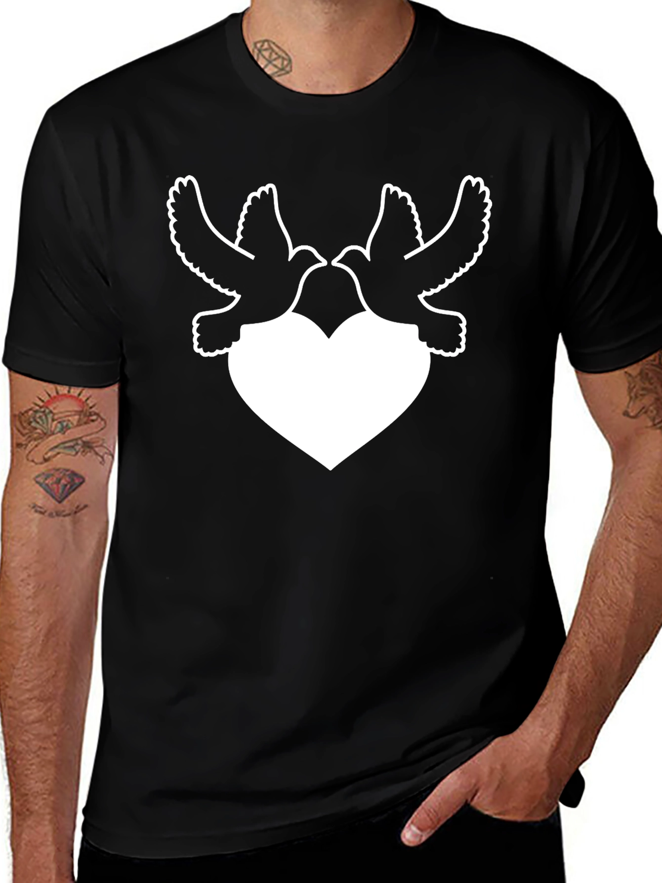 Dove Heart Graphic Tee - Black Casual Trendy