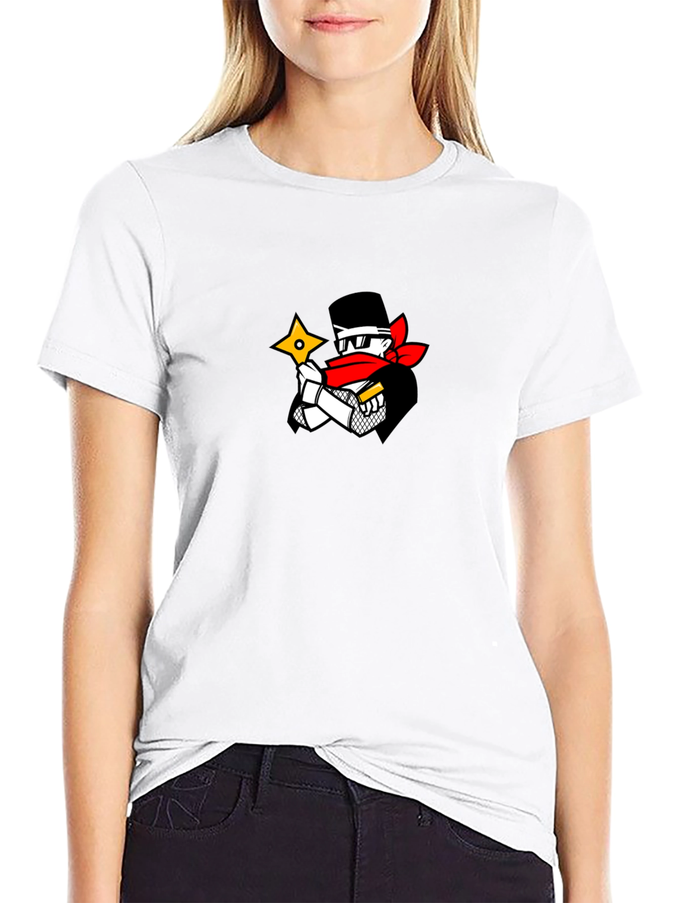 Ninja Cartoon Graphic Black T-Shirt