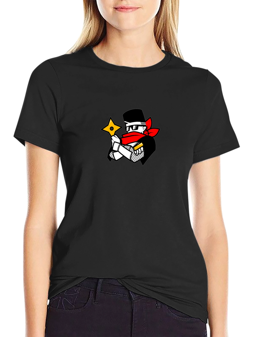 Ninja Cartoon Graphic Black T-Shirt