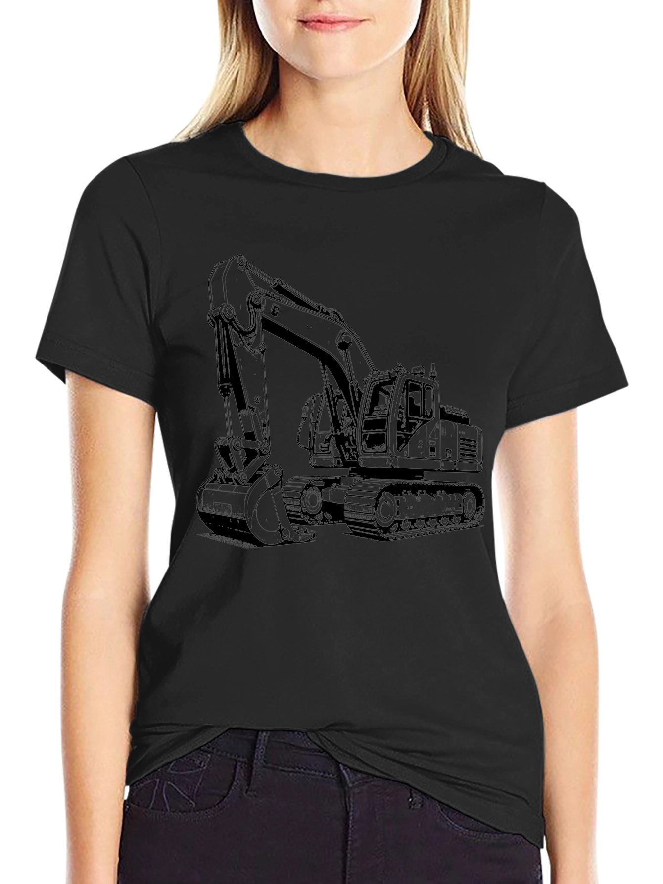 Excavator Graphic Tee - Black Cotton T-Shirt