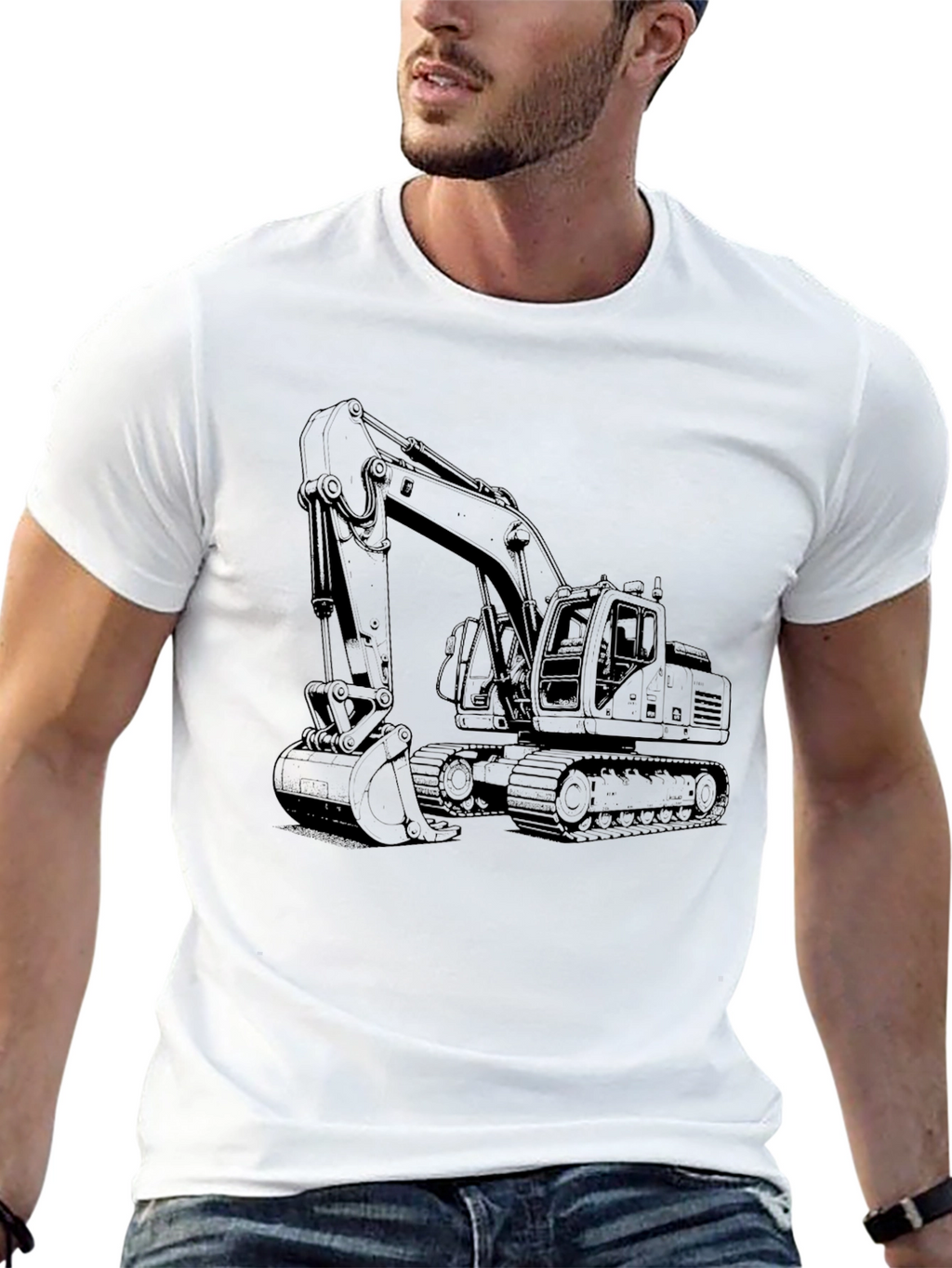 Excavator Graphic Tee - Black Cotton T-Shirt