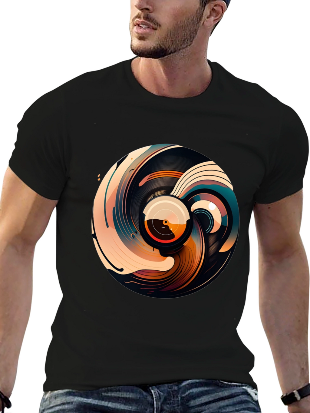 Abstract Vinyl Record Graphic T-Shirt