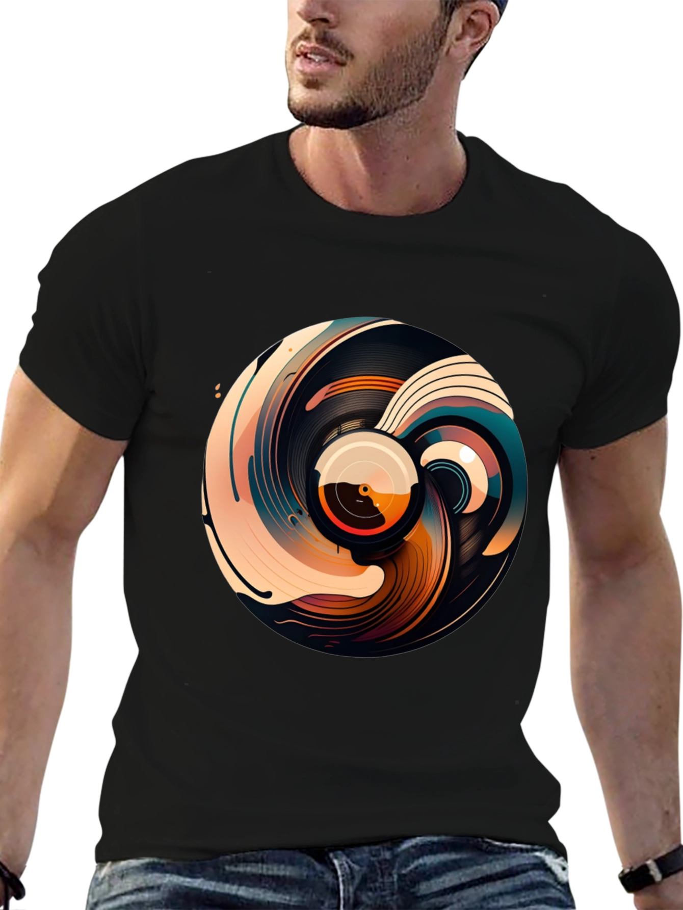 Abstract Vinyl Record Graphic T-Shirt