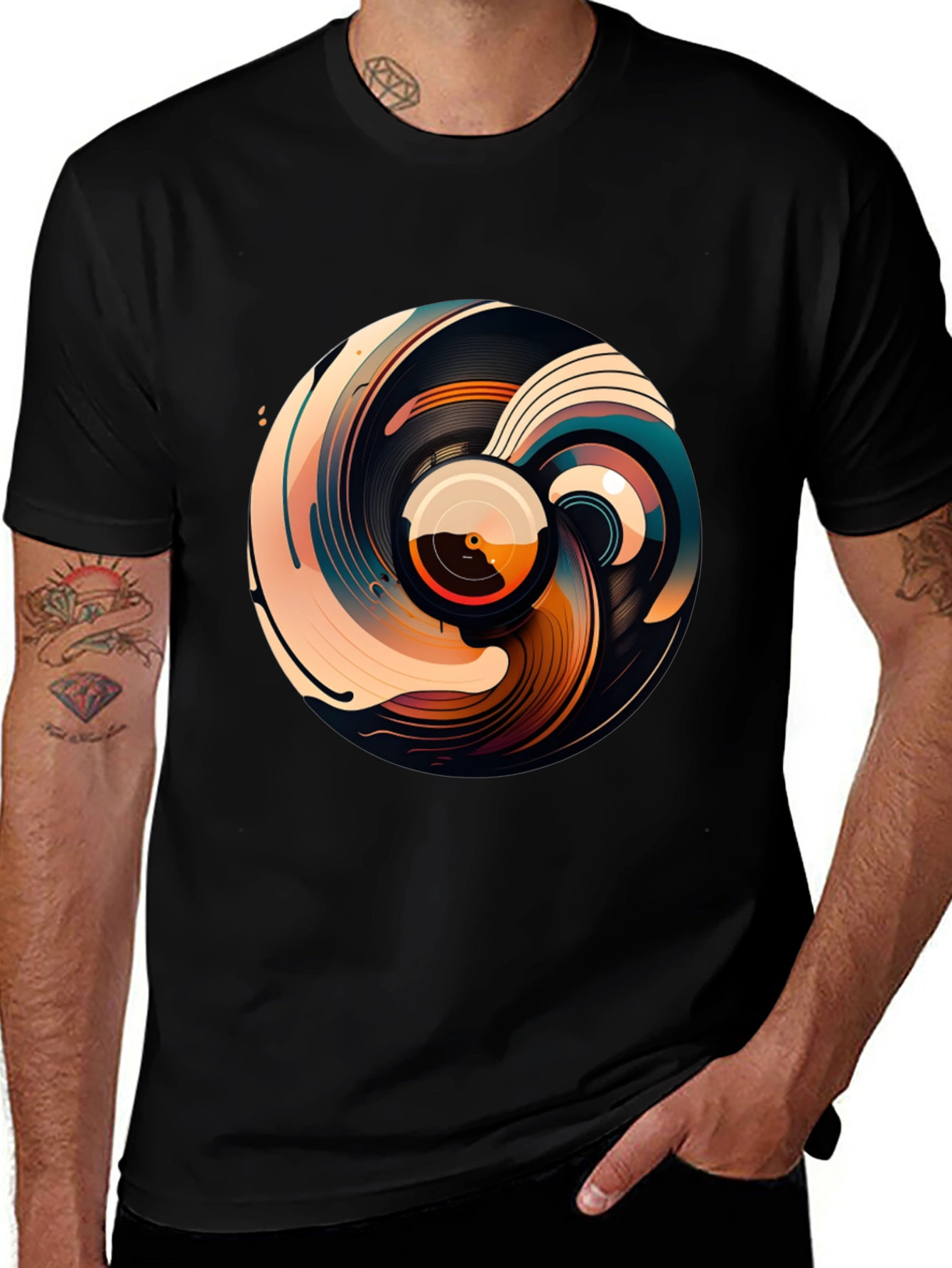 Abstract Vinyl Record Graphic T-Shirt