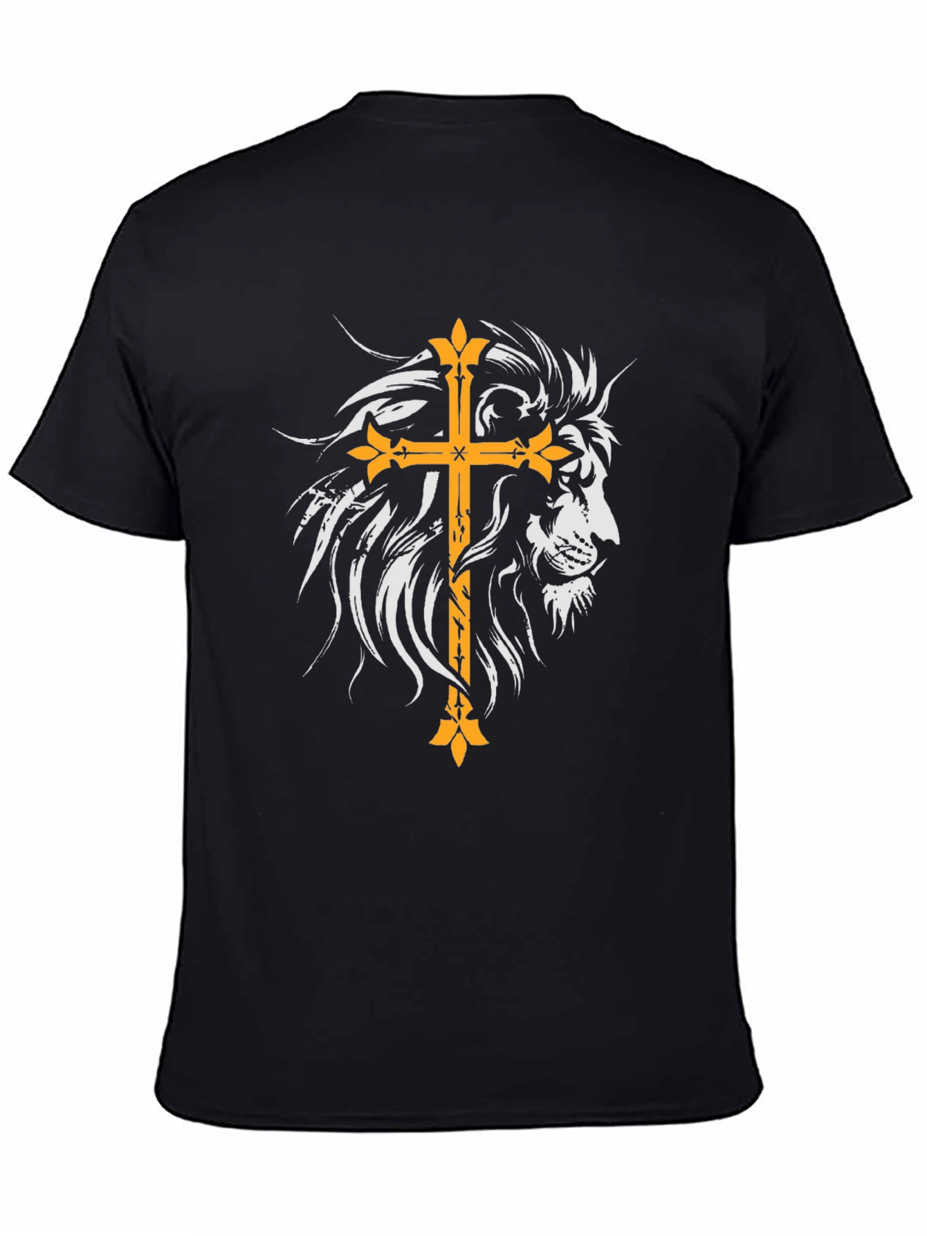 Lion and Cross Graphic Black T-Shirt