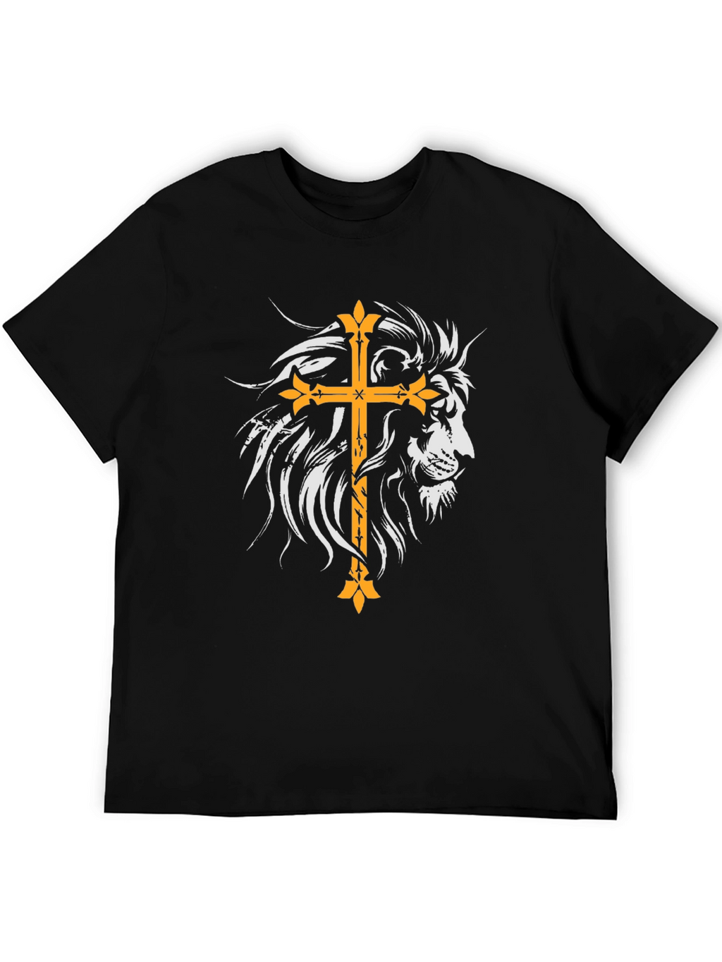Lion and Cross Graphic Black T-Shirt