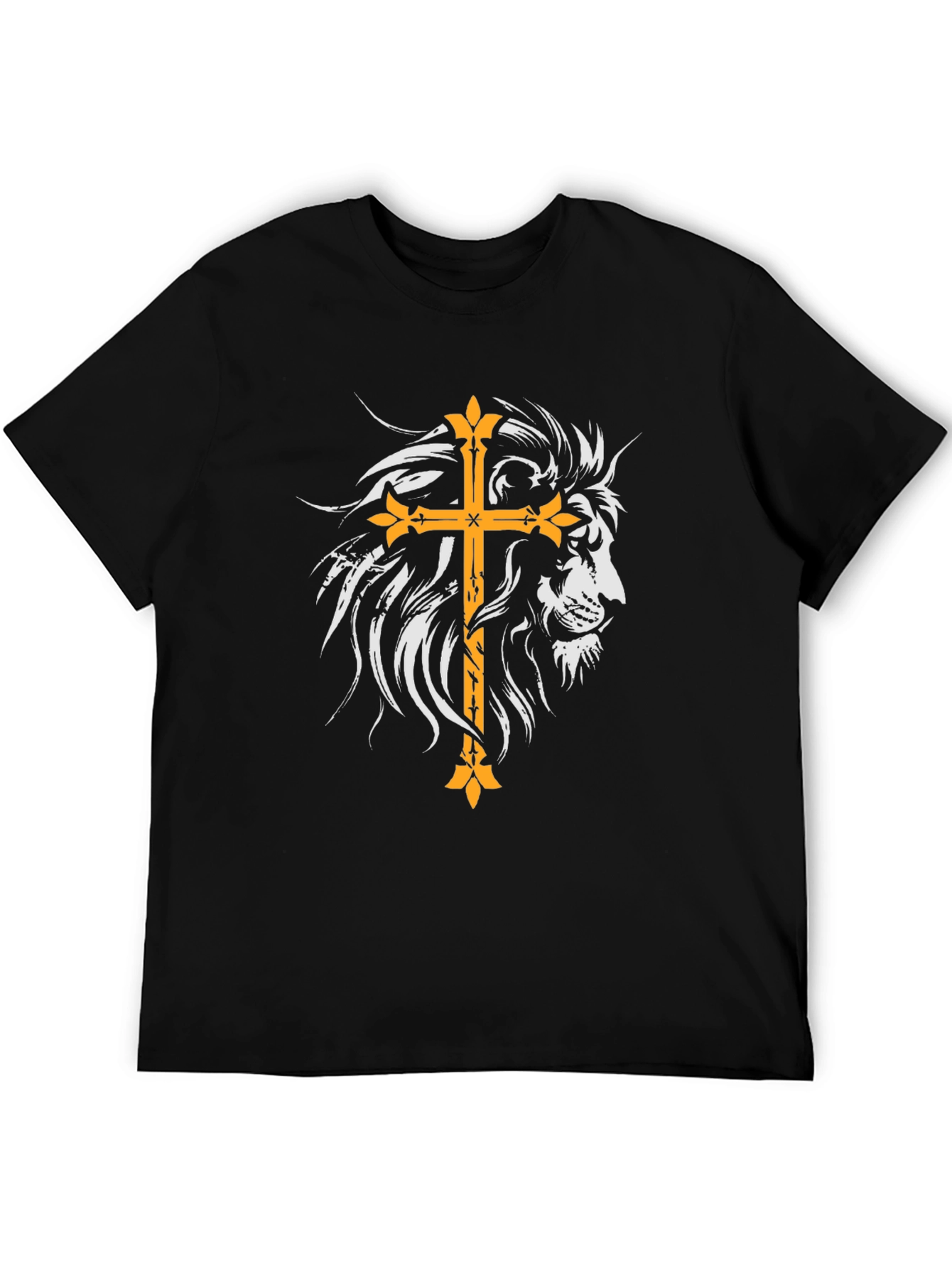 Lion and Cross Graphic Black T-Shirt