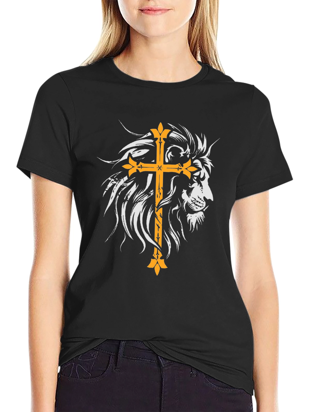 Lion and Cross Graphic Black T-Shirt