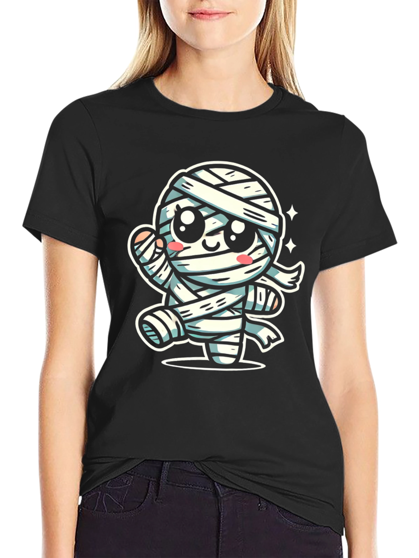 Cute Cartoon Mummy Graphic T-Shirt - Halloween Ready