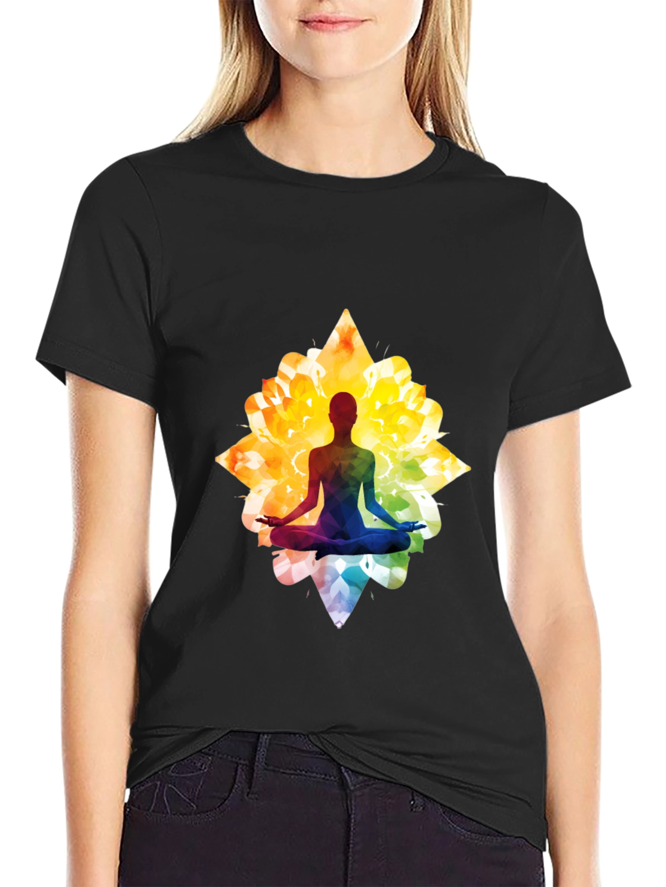 Lotus Yoga Silhouette Graphic Tee - Black