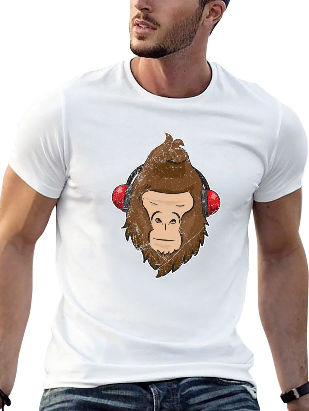 Cool Ape with Headphones Graphic Tee - Black
