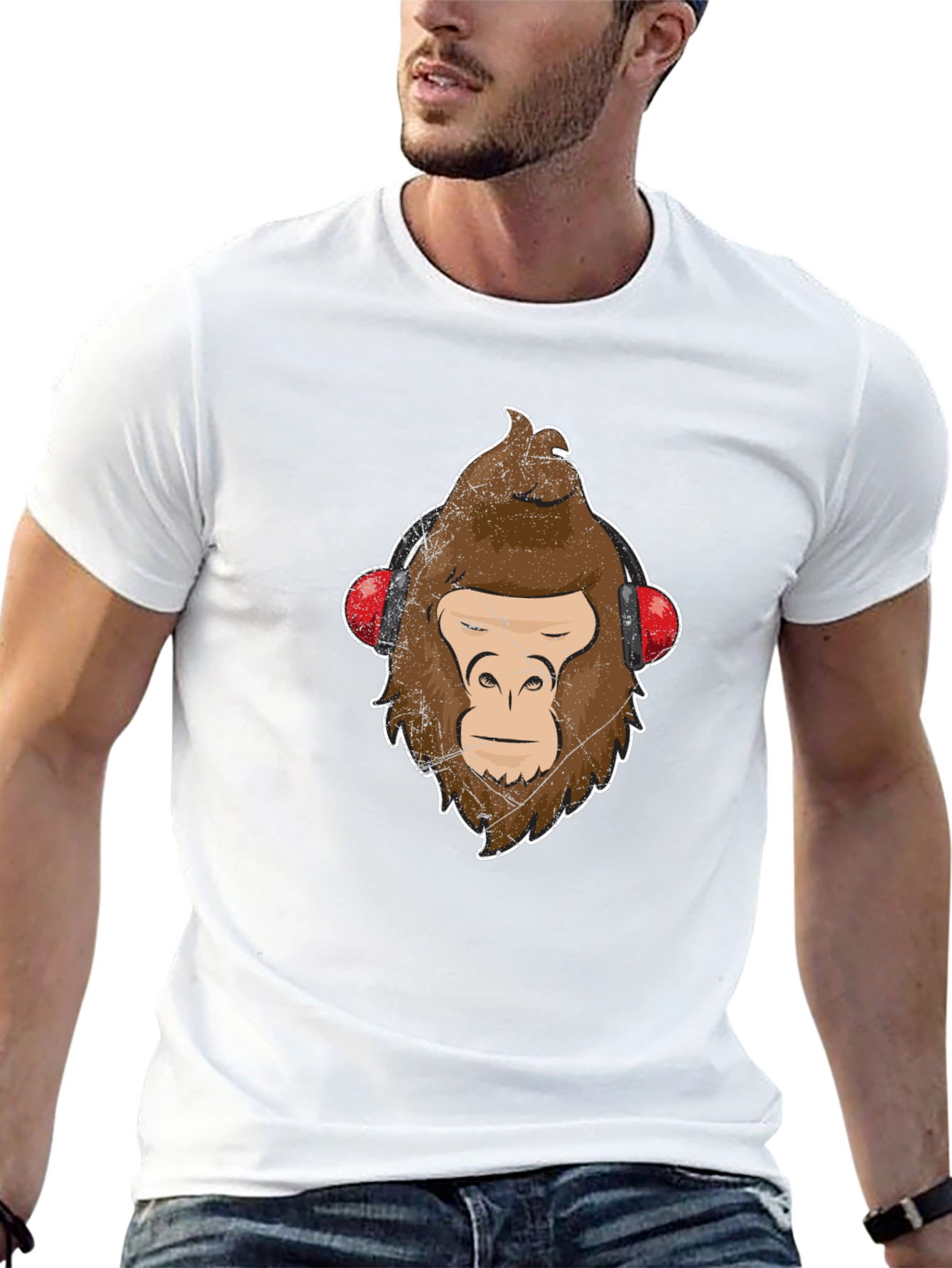 Cool Ape with Headphones Graphic Tee - Black