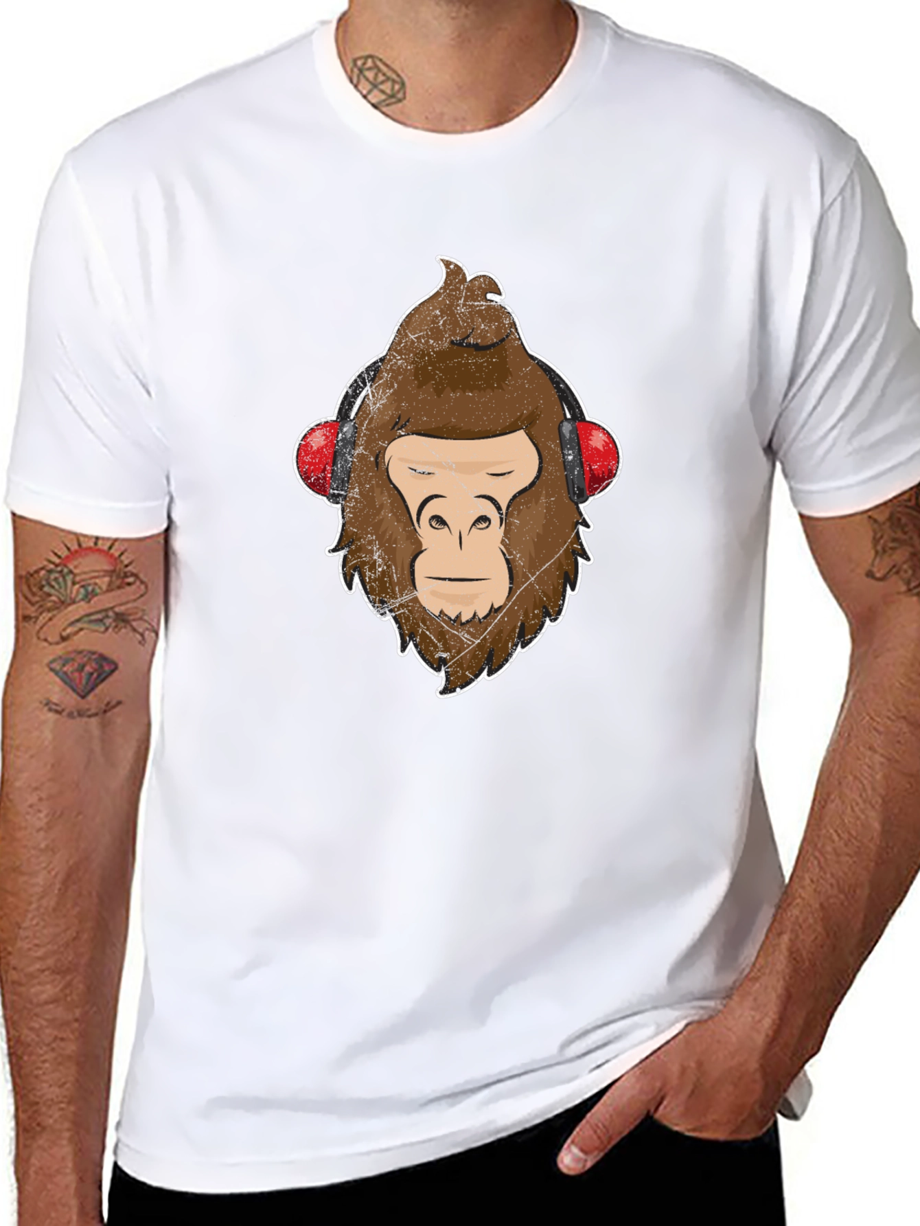 Cool Ape with Headphones Graphic Tee - Black
