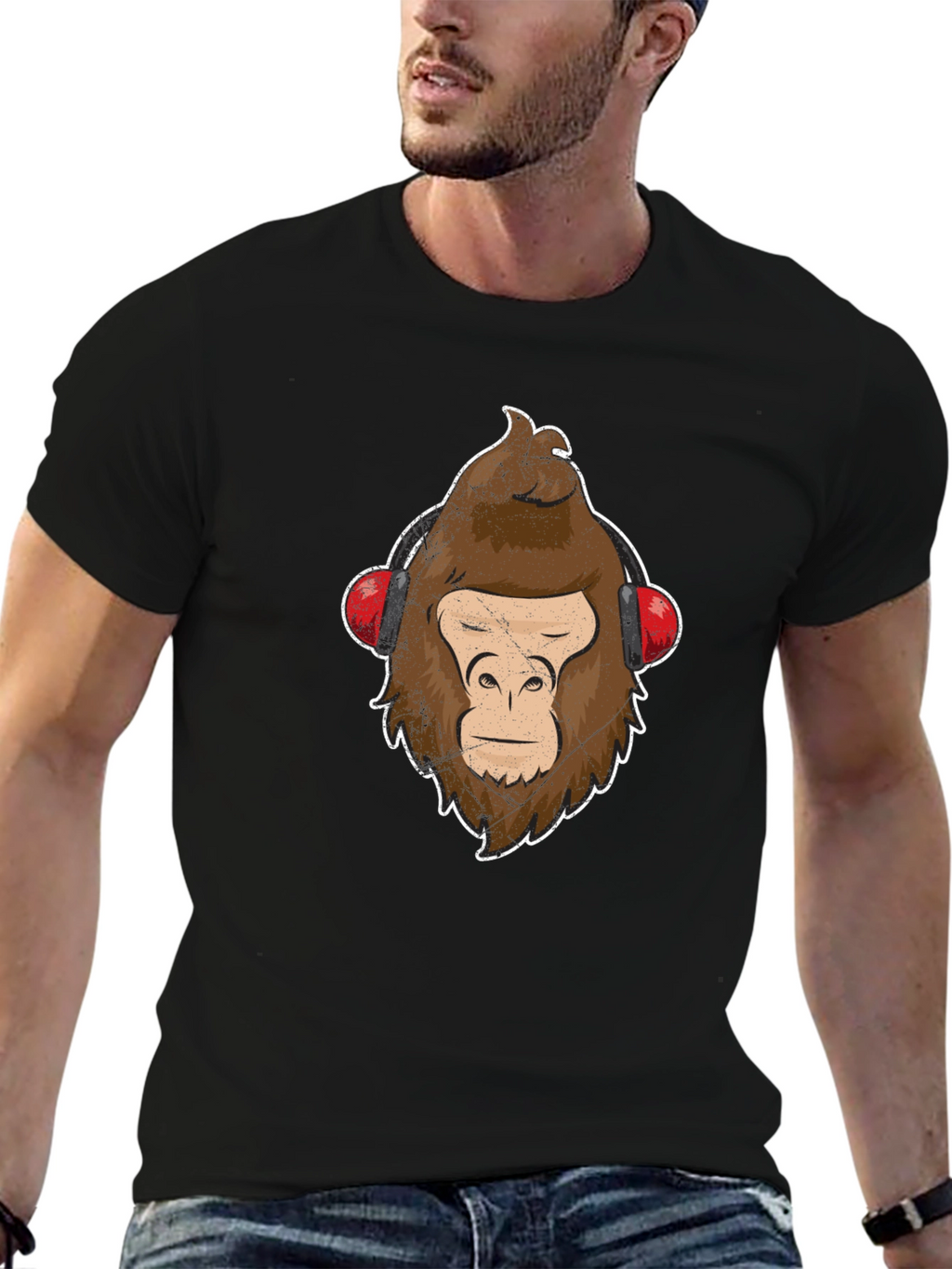 Cool Ape with Headphones Graphic Tee - Black