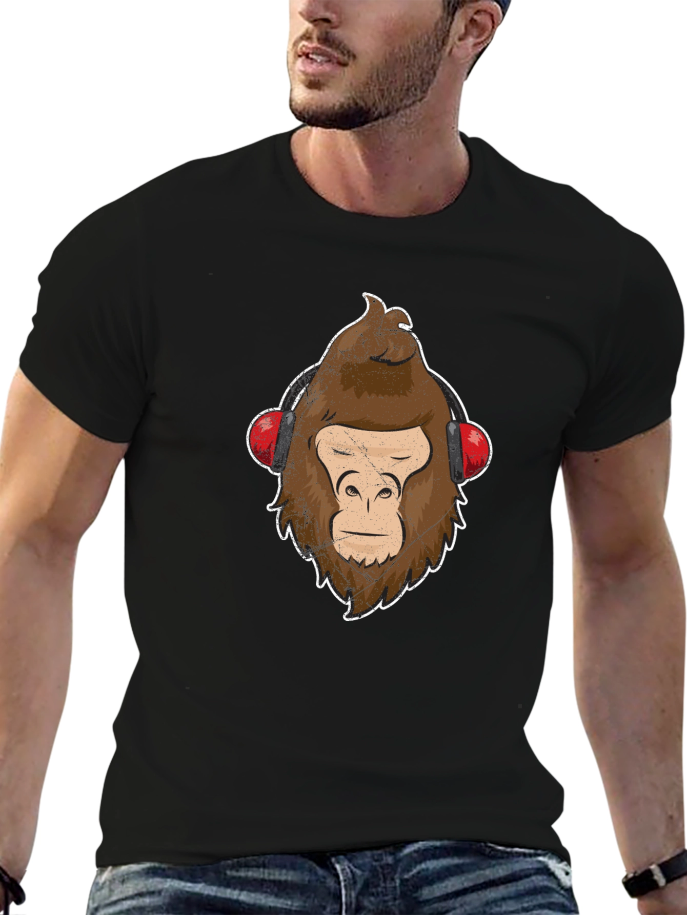 Cool Ape with Headphones Graphic Tee - Black