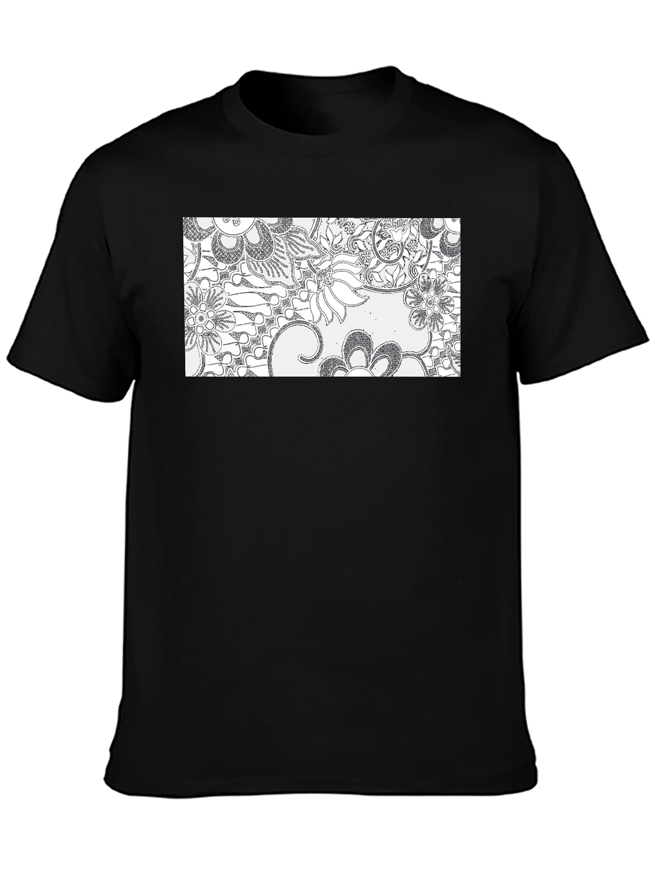 Floral Print Mens Black T-Shirt