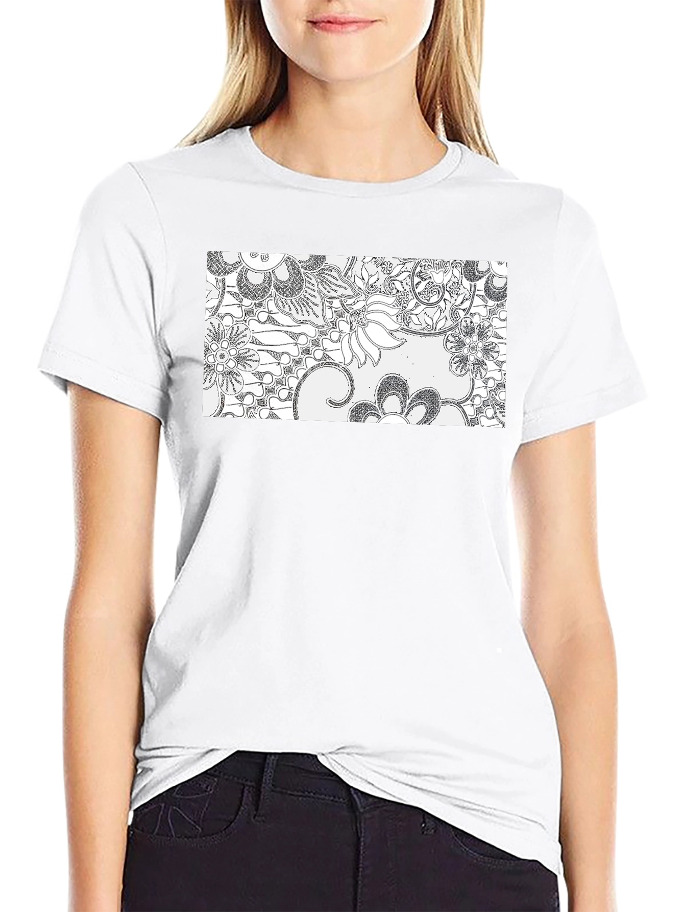 Floral Print Mens Black T-Shirt