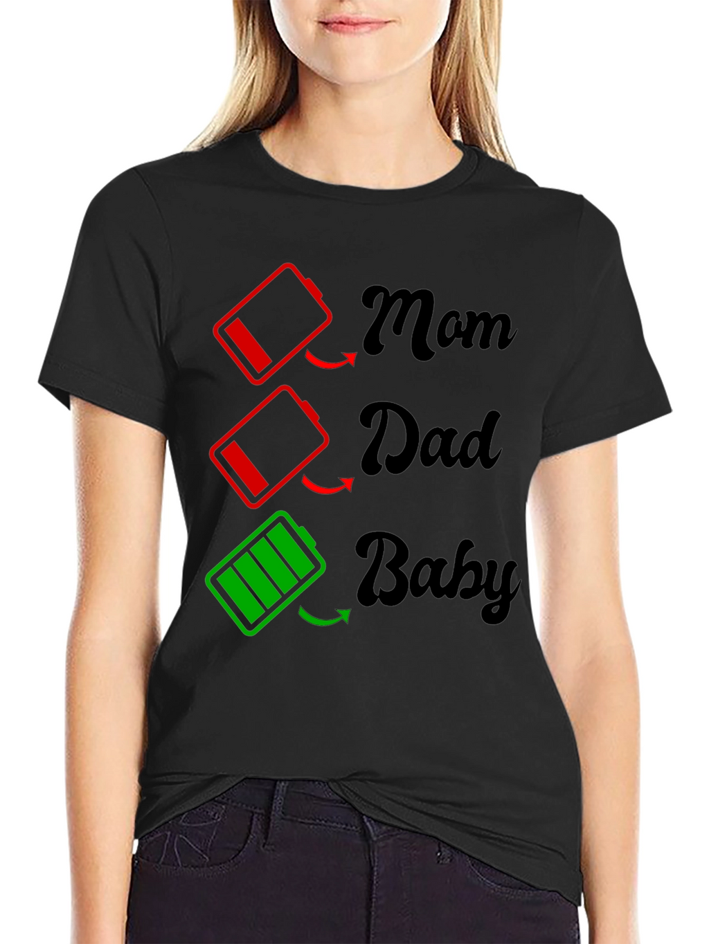 Family Battery T-Shirt - Mom Dad Baby Power Levels