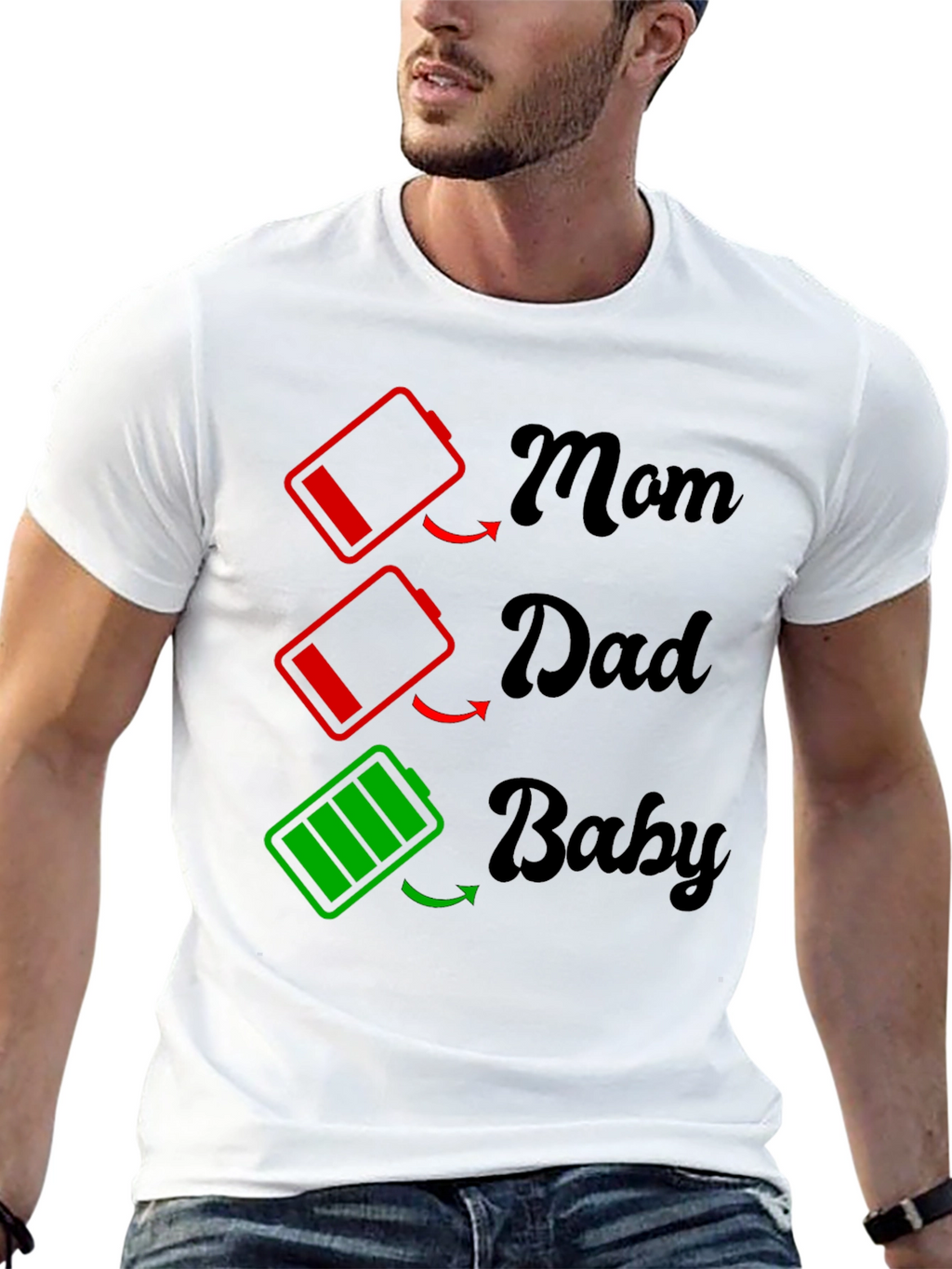 Family Battery T-Shirt - Mom Dad Baby Power Levels