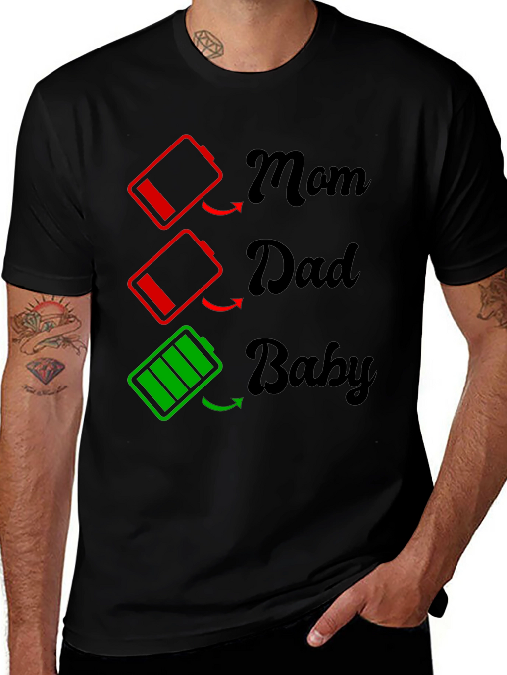 Family Battery T-Shirt - Mom Dad Baby Power Levels