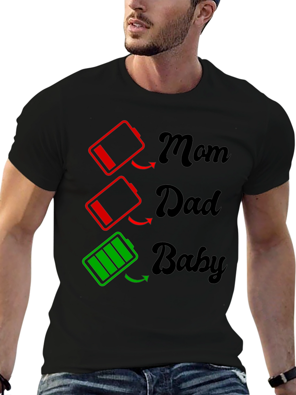 Family Battery T-Shirt - Mom Dad Baby Power Levels