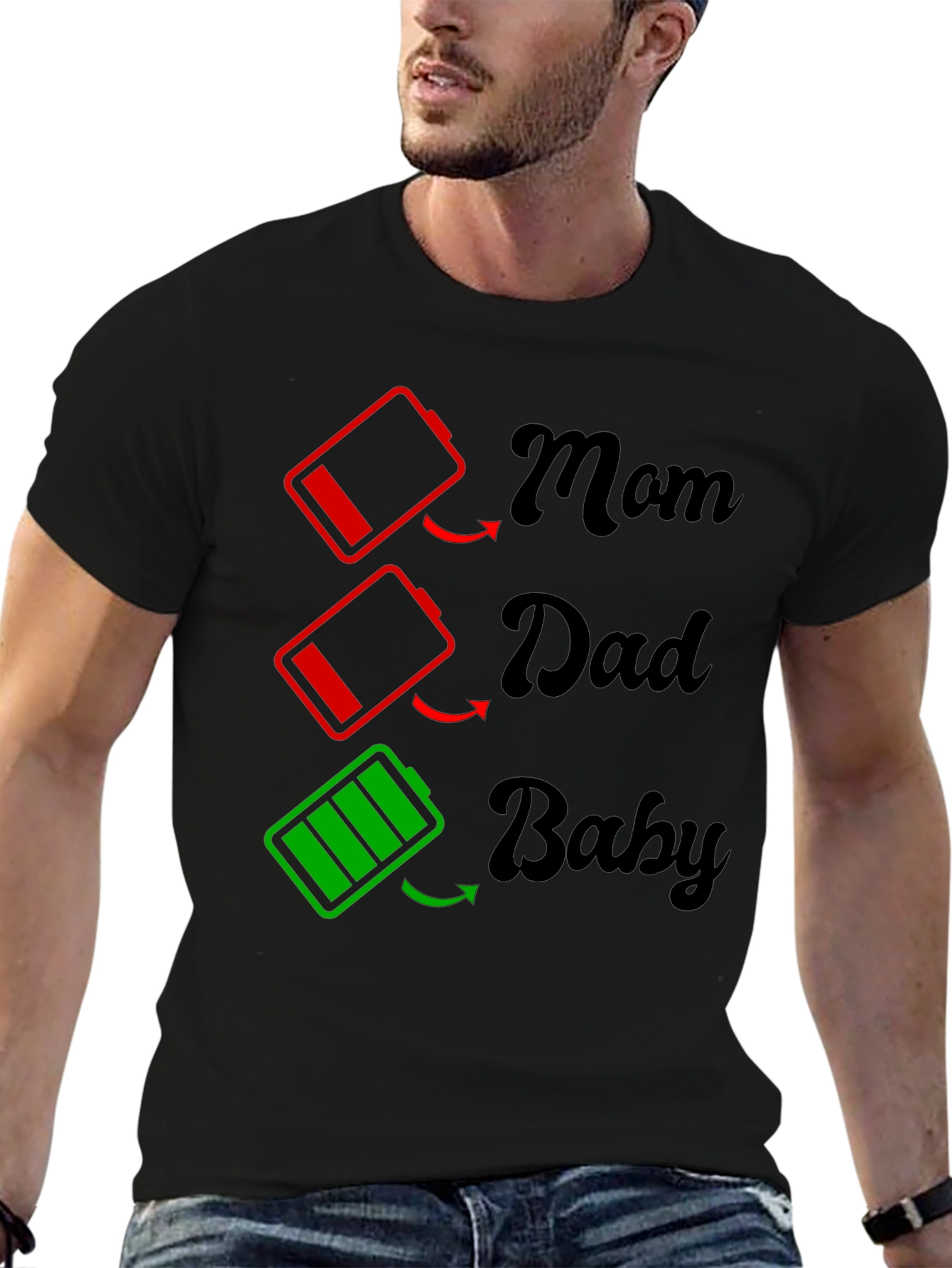 Family Battery T-Shirt - Mom Dad Baby Power Levels