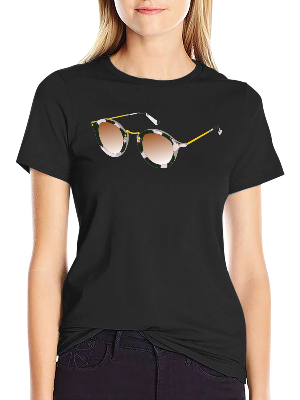 Stylish Black Graphic Tee with Sunglasses Print