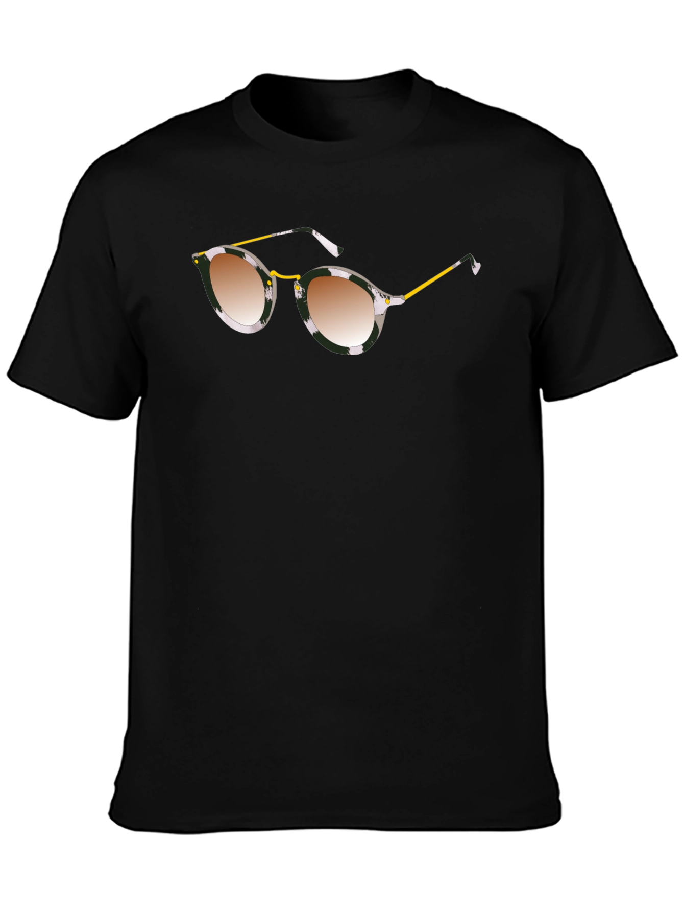 Stylish Black Graphic Tee with Sunglasses Print