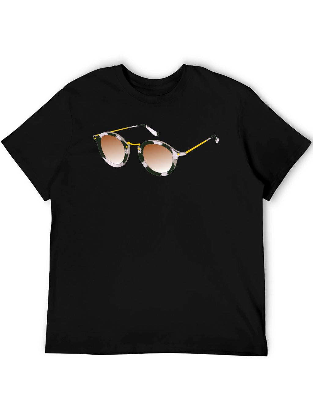 Stylish Black Graphic Tee with Sunglasses Print