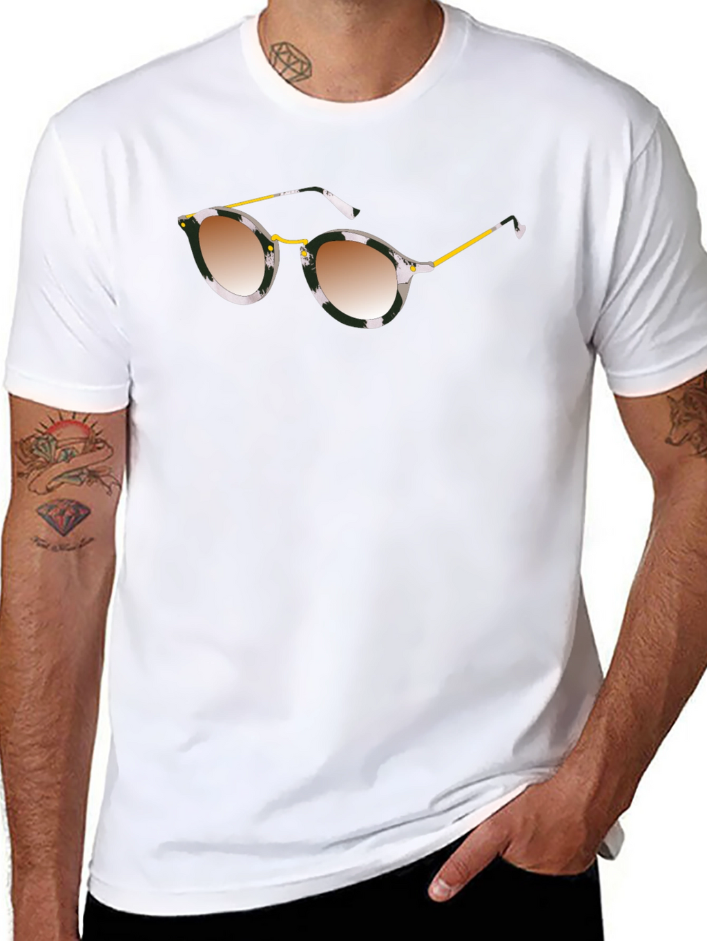 Stylish Black Graphic Tee with Sunglasses Print