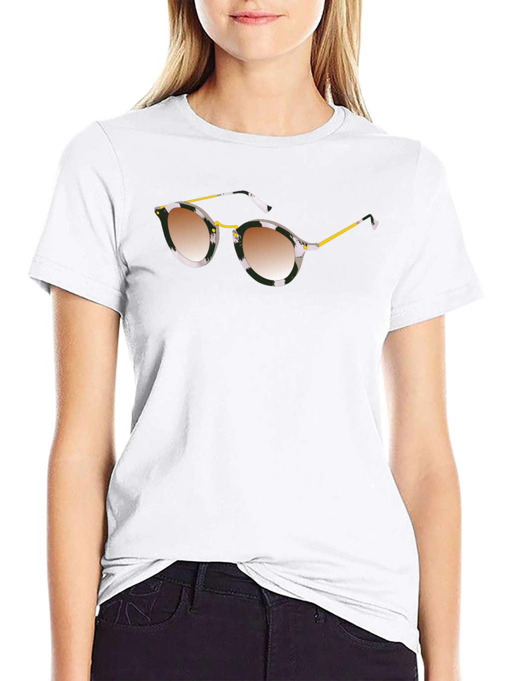 Stylish Black Graphic Tee with Sunglasses Print