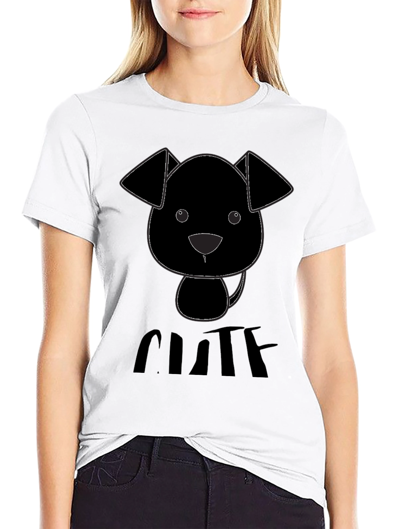 Cute Puppy Graphic Black T-Shirt