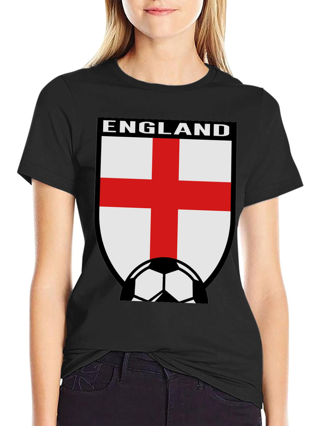 England Soccer T-Shirt - Black Cotton Tee