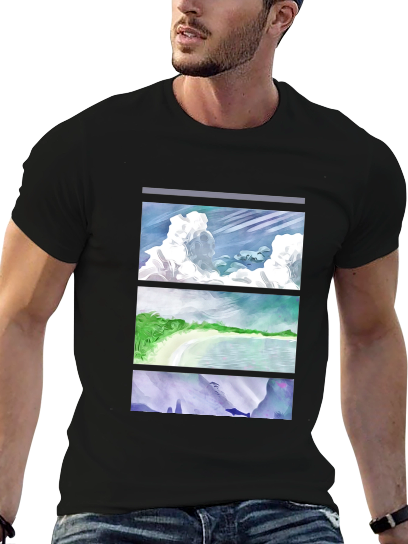 Scenic Panel T-Shirt - Clouds Beach Mountains