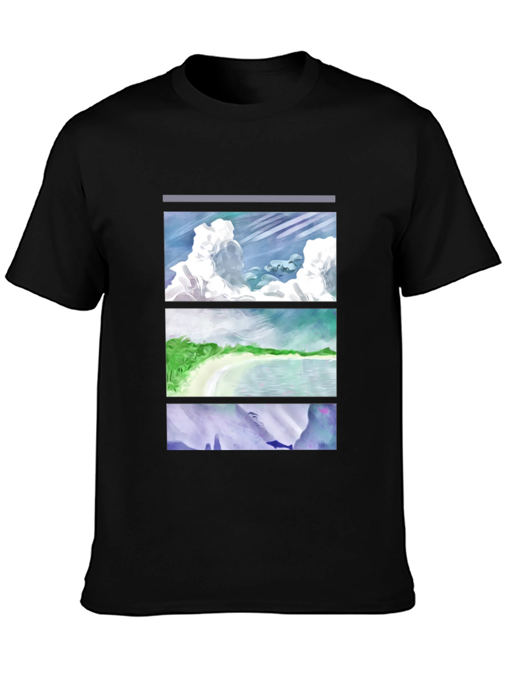 Scenic Panel T-Shirt - Clouds Beach Mountains