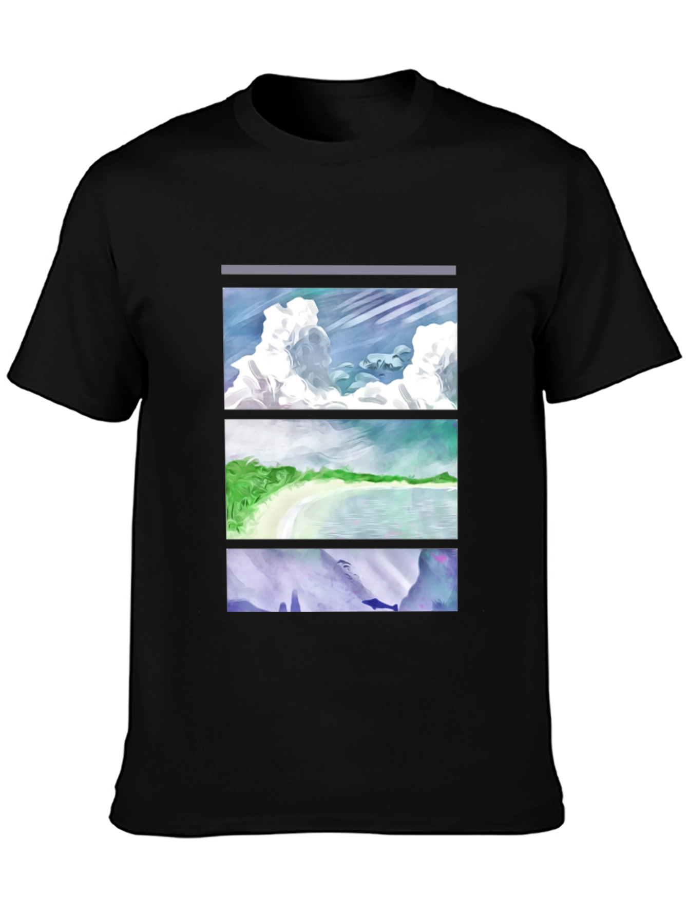 Scenic Panel T-Shirt - Clouds Beach Mountains