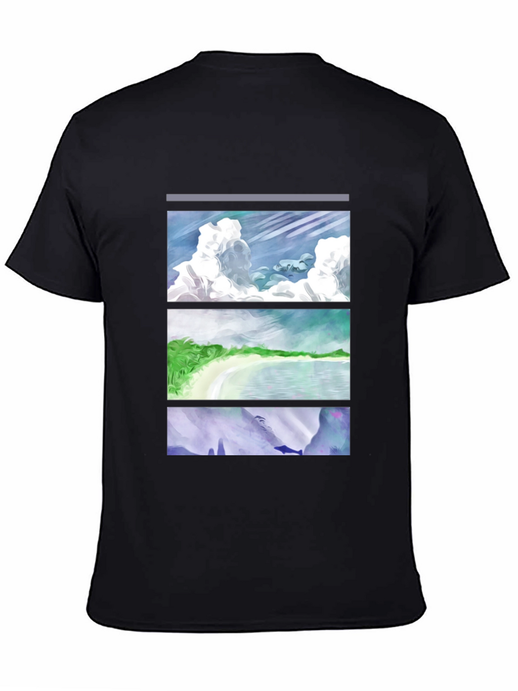 Scenic Panel T-Shirt - Clouds Beach Mountains