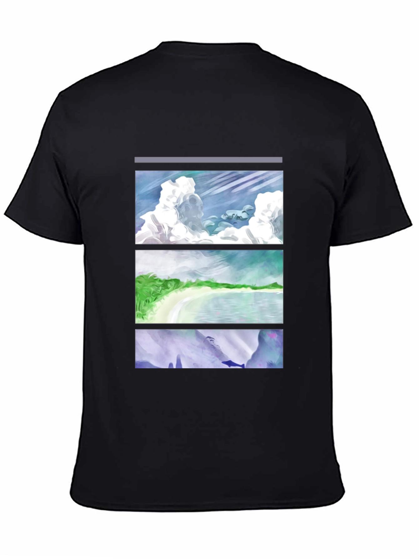 Scenic Panel T-Shirt - Clouds Beach Mountains