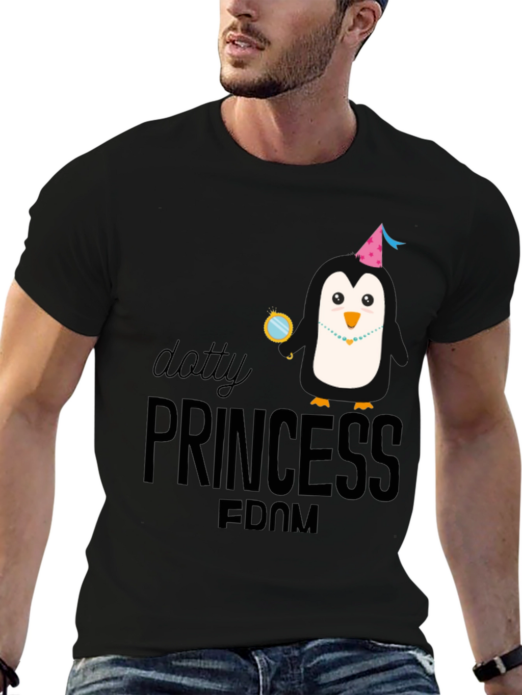 Dotty Princess Penguin Black T-Shirt