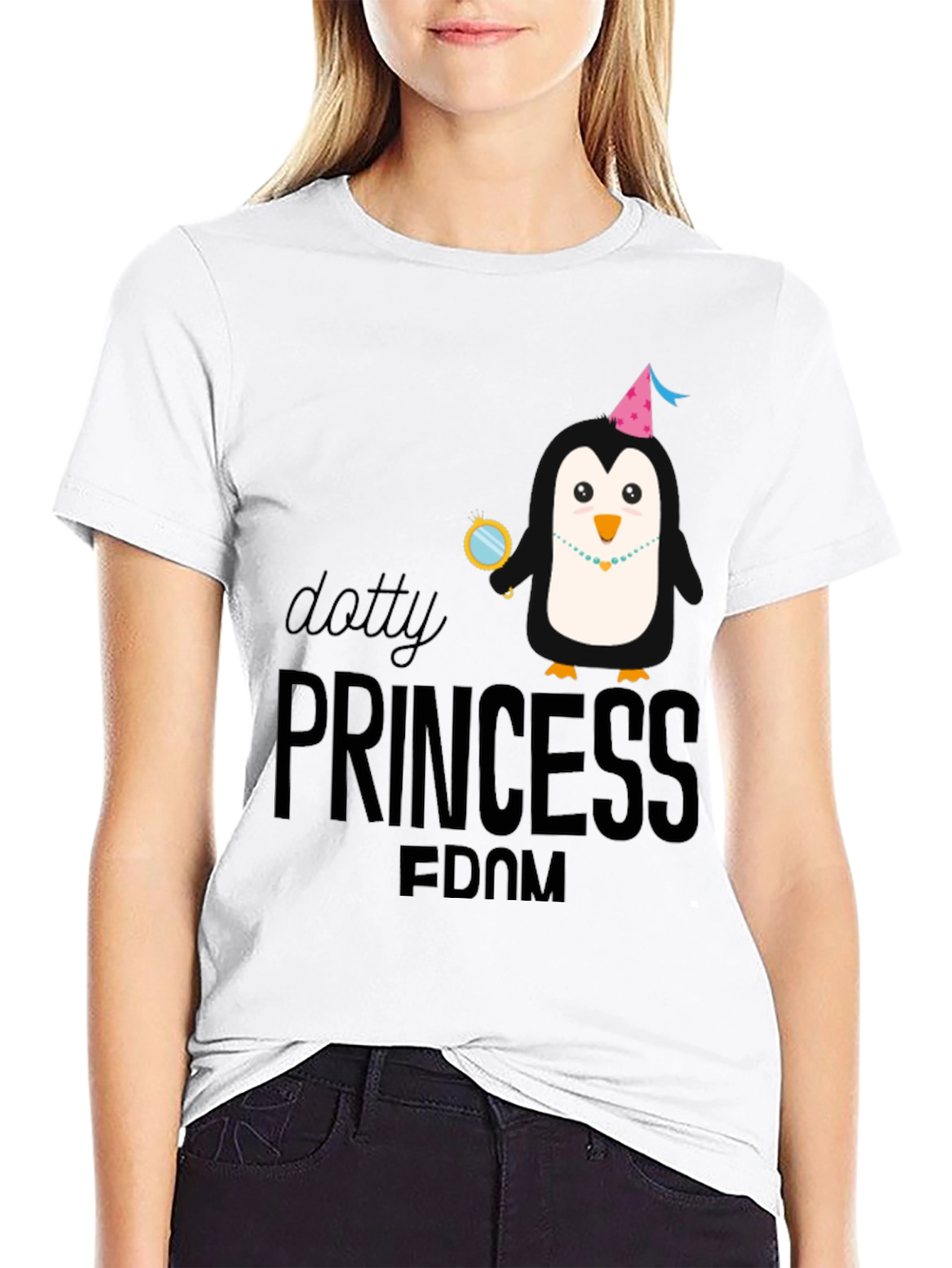 Dotty Princess Penguin Black T-Shirt