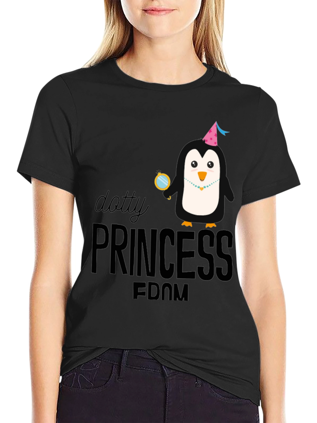 Dotty Princess Penguin Black T-Shirt