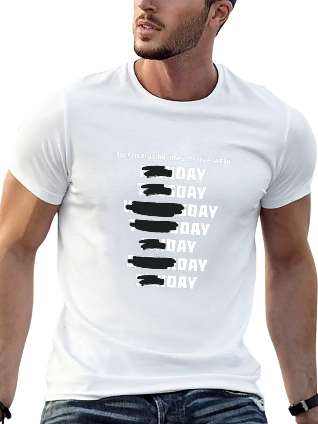 Self-Isolation Days of the Week Black T-Shirt