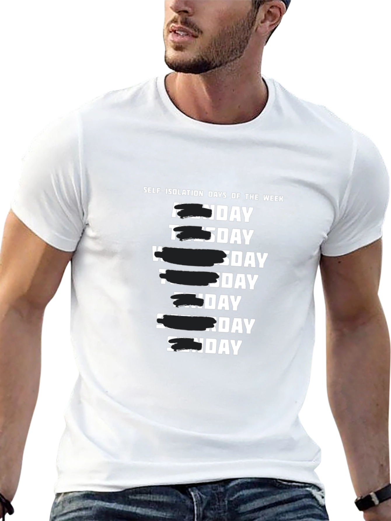 Self-Isolation Days of the Week Black T-Shirt