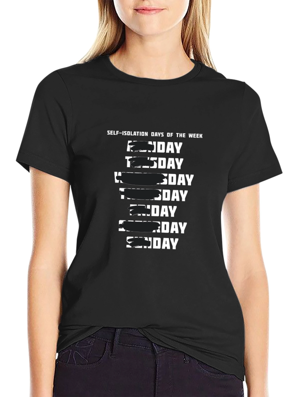 Self-Isolation Days of the Week Black T-Shirt