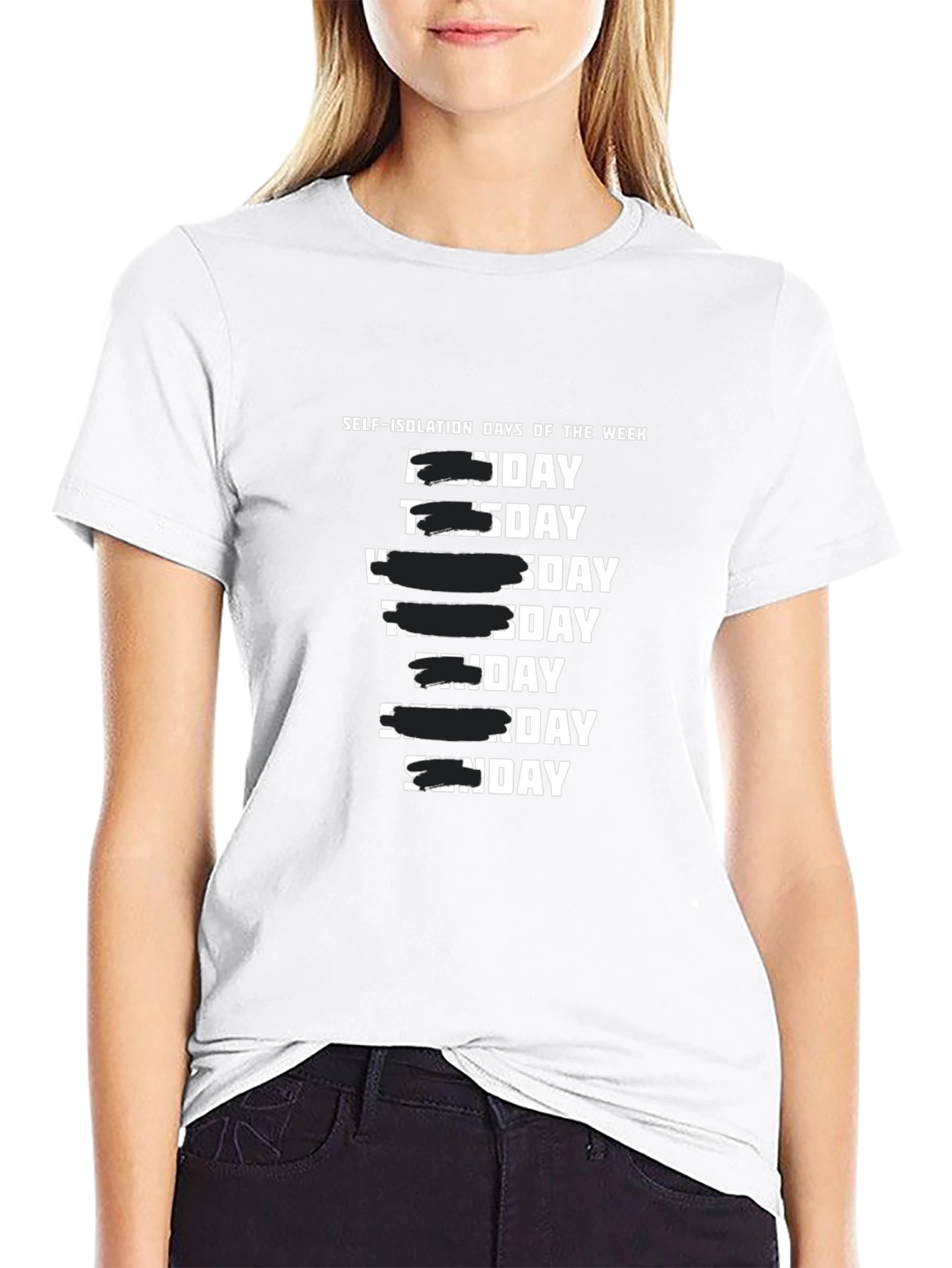 Self-Isolation Days of the Week Black T-Shirt