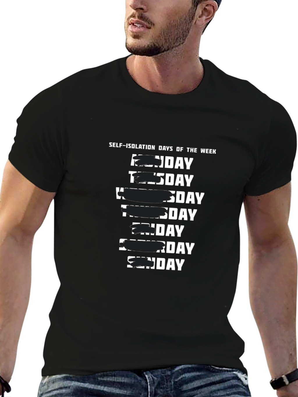 Self-Isolation Days of the Week Black T-Shirt
